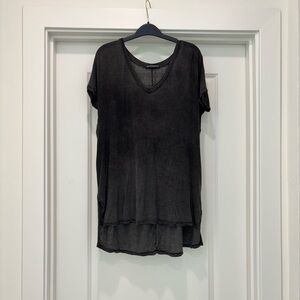 Brandy Melville Black Thin-Striped V-Neck Tee